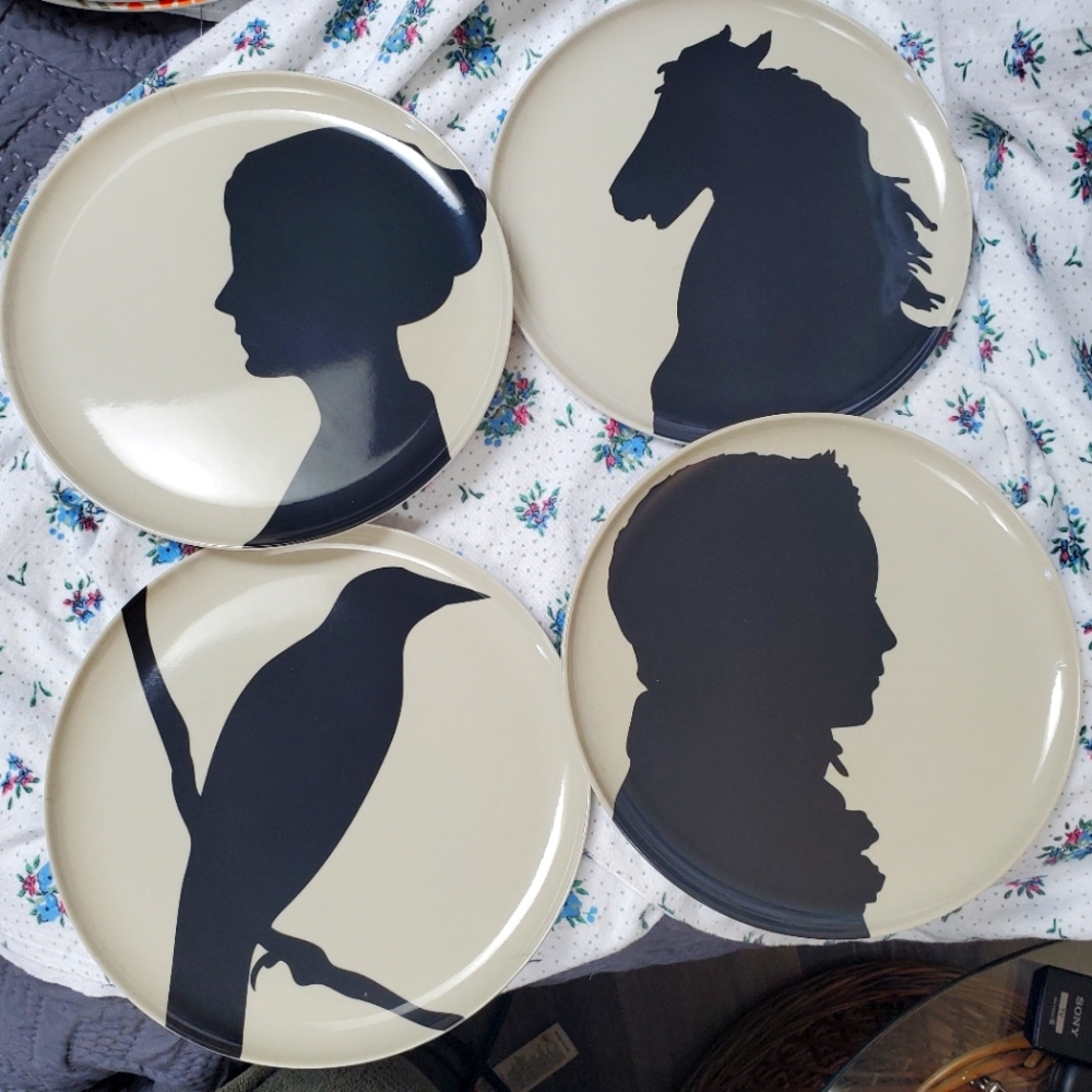 Thomas Paul Melamine Plate Set of 4 Silhouette Man Woman Bird Horse